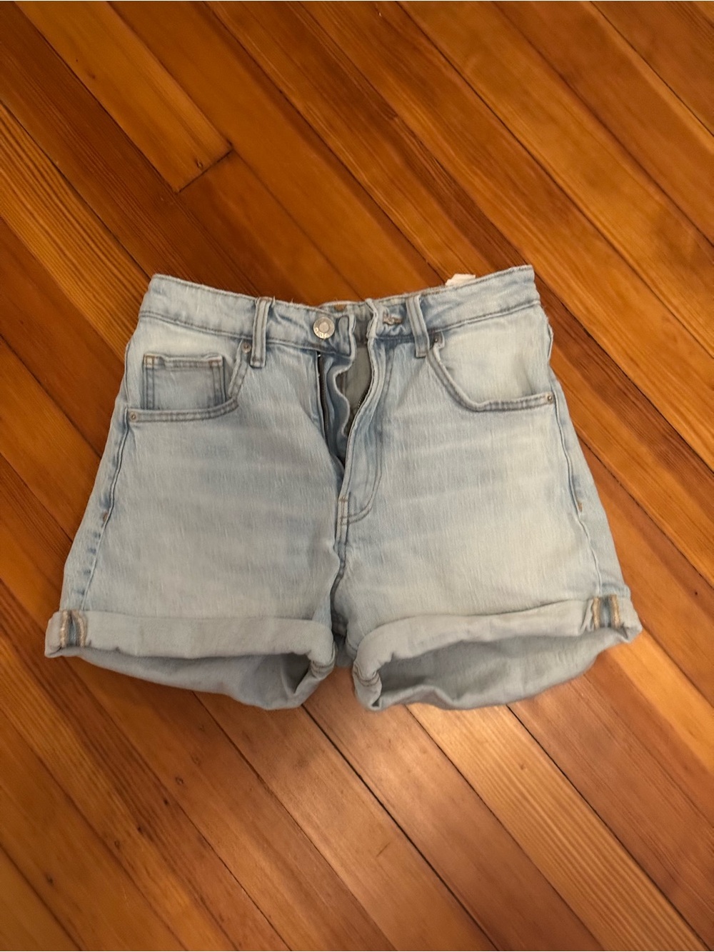 Zara High-Rise Light Wash Denim Shorts